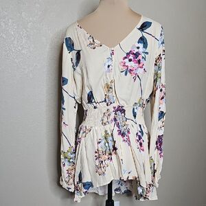 NWT ODDY Floral Print Long Sleeve Women's High‎ Low Tunic Top